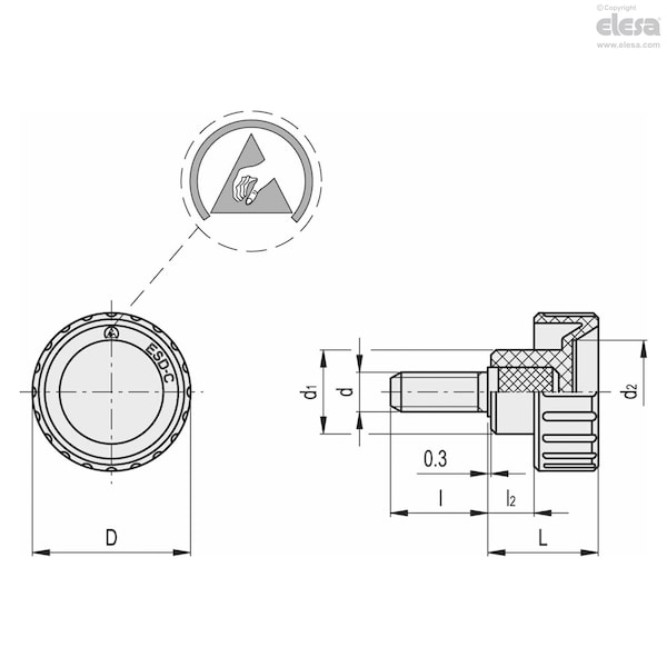 Zinc-plated Steel Threaded Stud, BT.16 P-M5x16-ESD-C